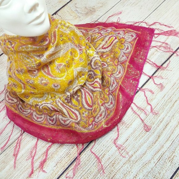 Women Scarf Soft Silky Shawl Wrap Paisley Stole Head Cover Veil Gold Pink Gift - Picture 4 of 12